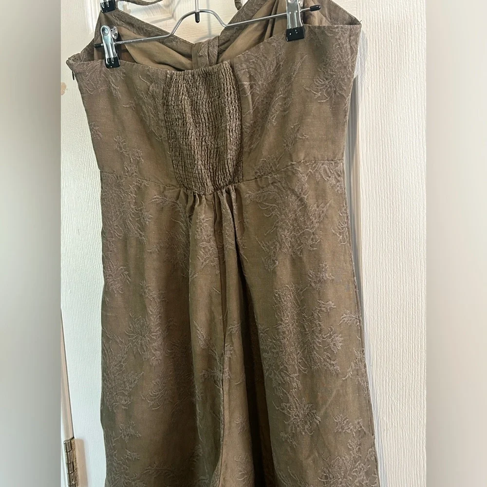 Anthropologie Elevenses Tropicale Jumpsuit Olive Green Halter Top